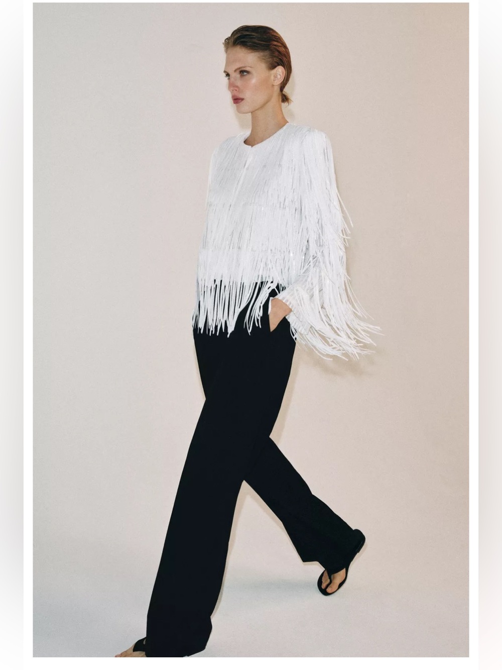 ZARA SEQUIN FRINGE JACKET - Picture 9 of 16